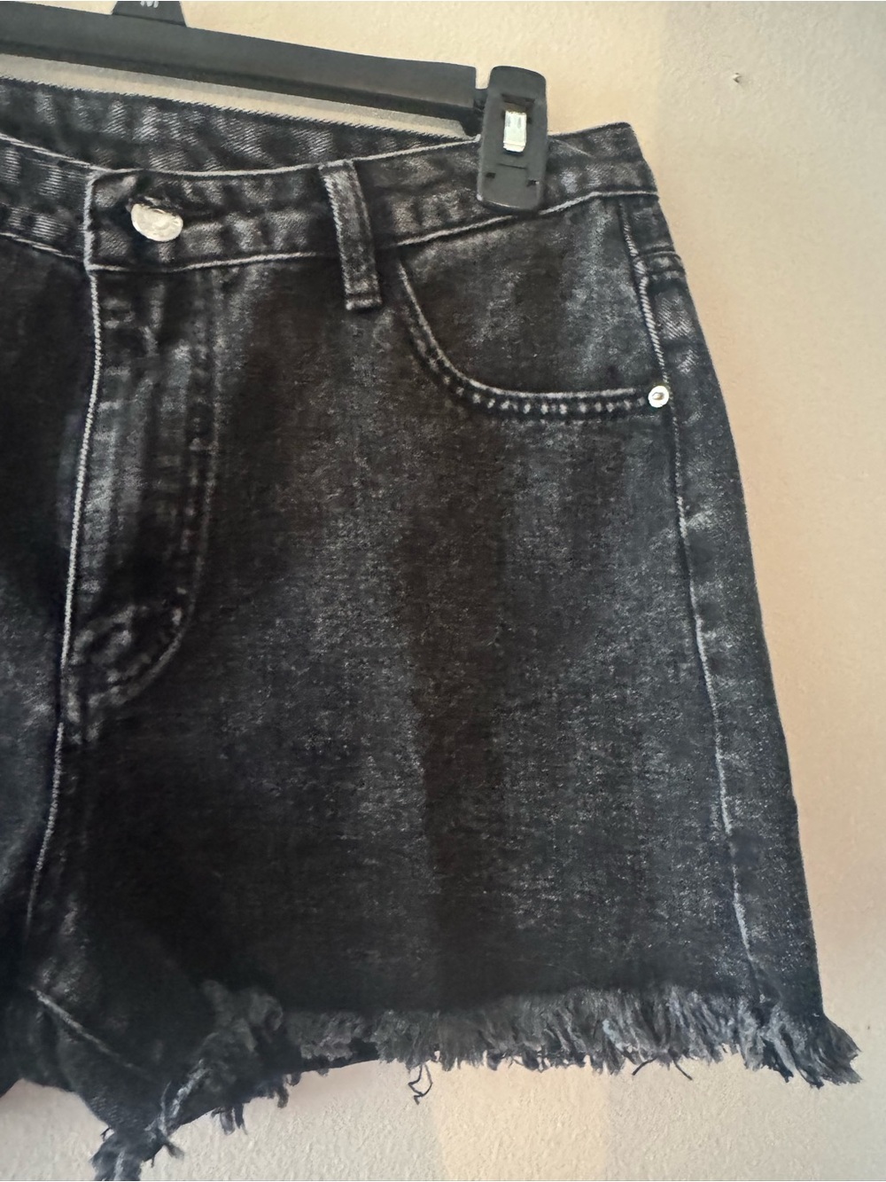 SHEIN Black Washed Denim Ankle-Length Shorts with Frayed Hem